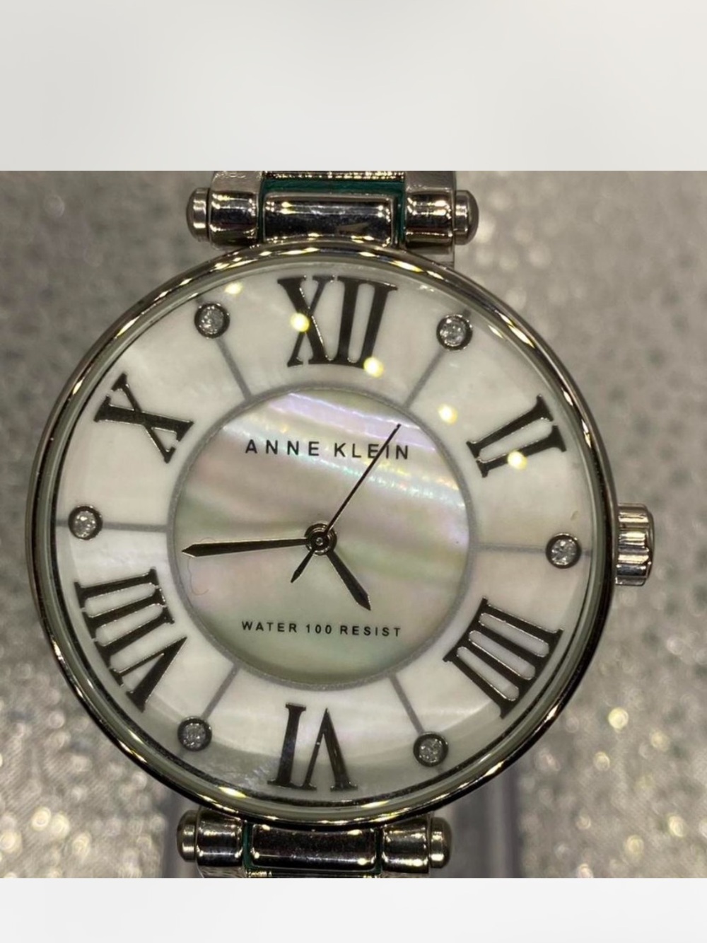 *** Anne Klein  ^^€ Women's Silver Mother-of-Pearl Dial ^*^ Emerald band ^^^